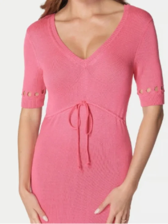 BEBE Tie Front Cutout Crochet Midi Dress  Fuchsia Women's Size Small NWT - Picture 3 of 11